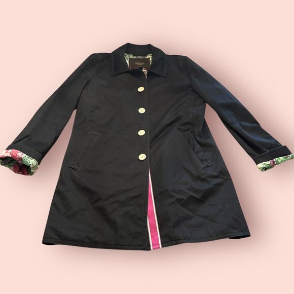 Coach Trench Coat Womens Medium Black Minimalist Chic Classy Collar Button Front - Picture 1 of 9